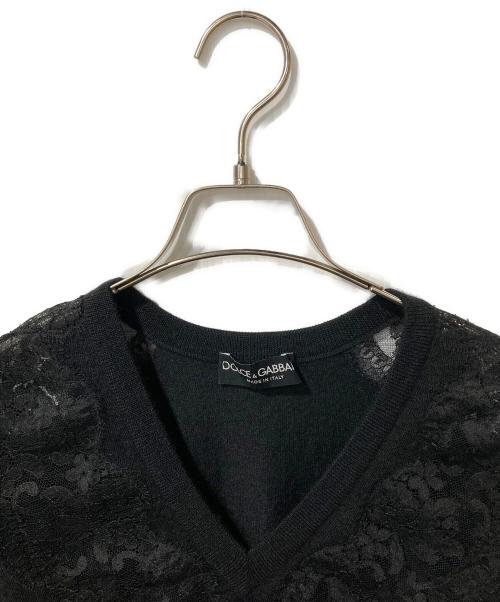 DOLCE & GABBANA（ドルチェ＆ガッバーナ）DOLCE & GABBANA (ドルチェ＆ガッバーナ) カシミヤ混レース切替ニット ブラック サイズ:SIZE 38の古着・服飾アイテム