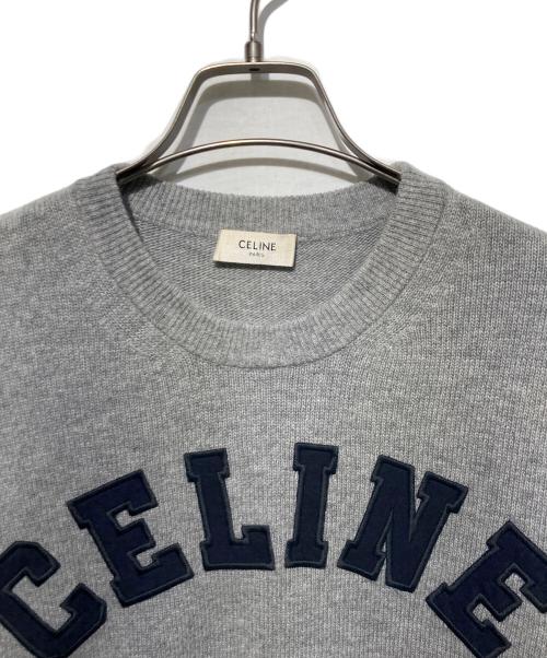 CELINE（セリーヌ）CELINE (セリーヌ) カシミヤ混アーチロゴ刺繍アスレチックニット グレー サイズ:XSの古着・服飾アイテム