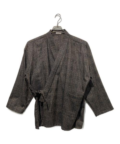CARUSO（カルーゾ）CARUSO (カルーゾ) 作務衣タイプノーカラージャケット ブラウン サイズ:48の古着・服飾アイテム