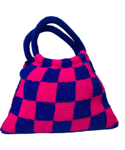 MARNI（マルニ）MARNI (マルニ) GRANNY クロシェニットトートバッグ ブルー×ピンクの古着・服飾アイテム