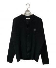 maison kitsune（メゾンキツネ）の古着「FOX HEAD WOOL RIBBED CARDIGAN / フォックス・ヘッド・ウール・リブド・カーディガン」｜ブラック