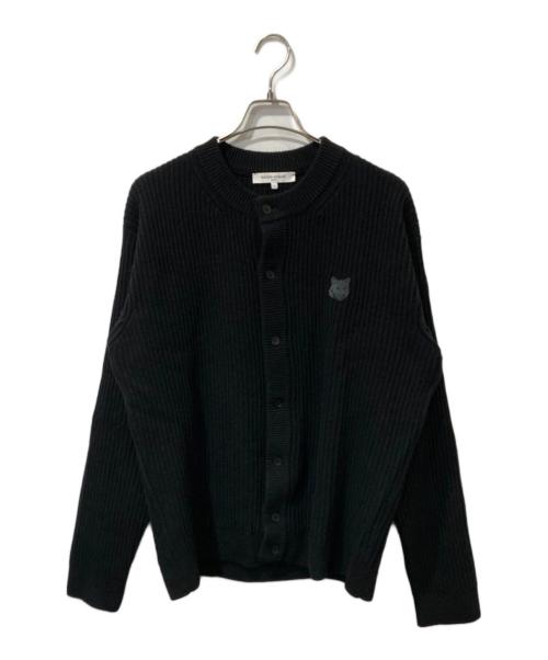 maison kitsune（メゾンキツネ）MAISON KITSUNE (メゾンキツネ) FOX HEAD WOOL RIBBED CARDIGAN / フォックス・ヘッド・ウール・リブド・カーディガン ブラック サイズ:Lの古着・服飾アイテム