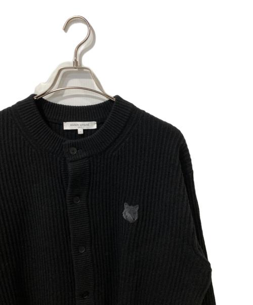 maison kitsune（メゾンキツネ）MAISON KITSUNE (メゾンキツネ) FOX HEAD WOOL RIBBED CARDIGAN / フォックス・ヘッド・ウール・リブド・カーディガン ブラック サイズ:Lの古着・服飾アイテム