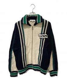 maison kitsune（メゾンキツネ）の古着「KNITTED COLLEGE BLOUSON / ニット・カレッジ・ブルゾン」｜ホワイト×ネイビー