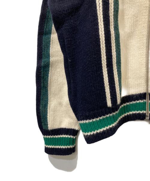 maison kitsune（メゾンキツネ）MAISON KITSUNE (メゾンキツネ) KNITTED COLLEGE BLOUSON / ニット・カレッジ・ブルゾン ホワイト×ネイビー サイズ:Mの古着・服飾アイテム