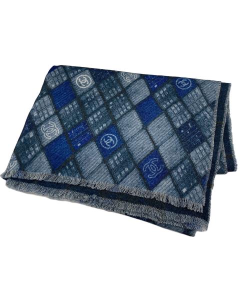 CHANEL（シャネル）CHANEL (シャネル) ココマーク大判カシミヤストール ブルーの古着・服飾アイテム