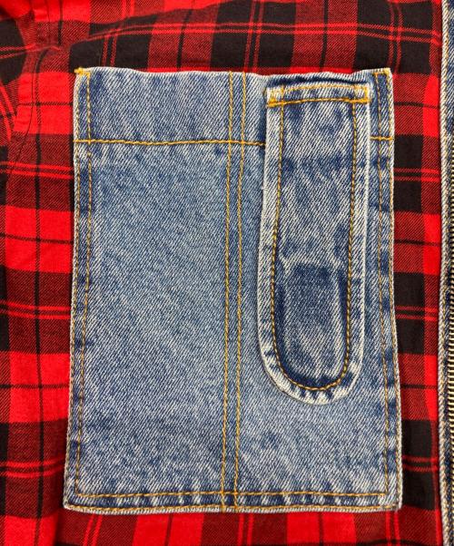 DIESEL（ディーゼル）DIESEL (ディーゼル) ミックスマテリアルチェックシャツ レッド×インディゴ サイズ:Lの古着・服飾アイテム