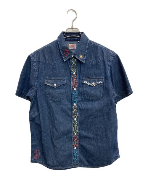 HOUSTON（ヒューストン）HOUSTON (ヒューストン) 半袖シャツ インディゴ サイズ:Lの古着・服飾アイテム