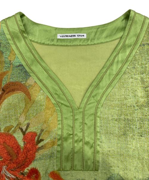 VIVIENNE TAM（ヴィヴィアンタム）VIVIENNE TAM (ヴィヴィアンタム) 刺繍パワーネットワンピース 黄緑の古着・服飾アイテム