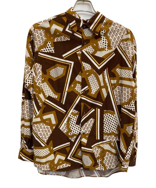 TOMORROW LAND（トゥモローランド）TOMORROW LAND (トゥモローランド) レーヨンコットンプリント レギュラーカラーシャツ ブラウン サイズ:Sの古着・服飾アイテム