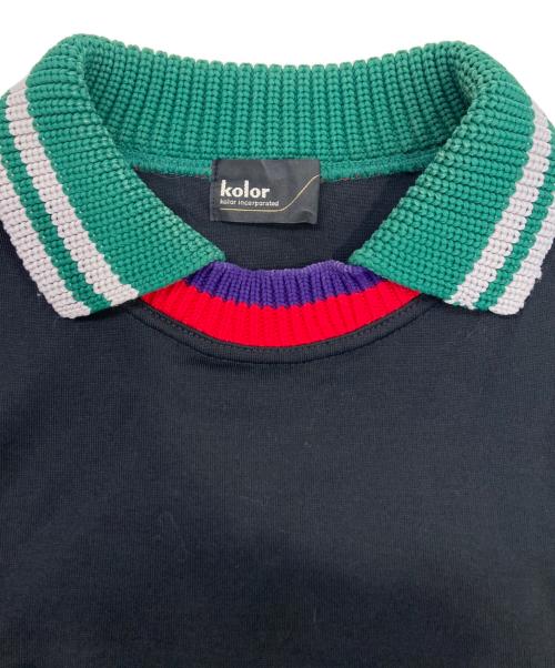 KOLOR（カラー）KOLOR (カラー) 襟ニットドッキング コットン Tシャツ ブラック サイズ:2の古着・服飾アイテム