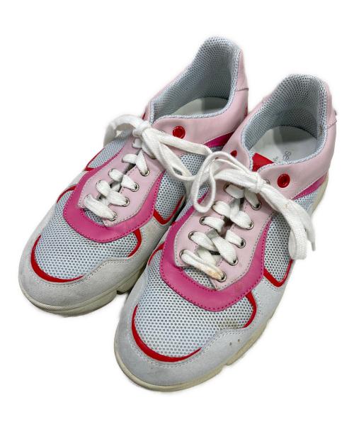 sergio rossi（セルジオロッシ）sergio rossi (セルジオロッシ) メタリックトリムレザー&メッシュ&スエードスニーカー ピンク サイズ:37の古着・服飾アイテム