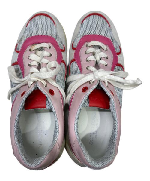 sergio rossi（セルジオロッシ）sergio rossi (セルジオロッシ) メタリックトリムレザー&メッシュ&スエードスニーカー ピンク サイズ:37の古着・服飾アイテム