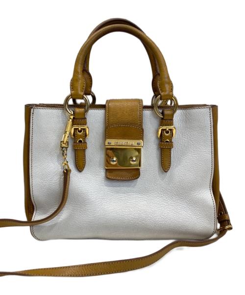 MIU MIU（ミュウミュウ）MIU MIU (ミュウミュウ) マドラス2WAYバッグ ブラウン×ホワイトの古着・服飾アイテム