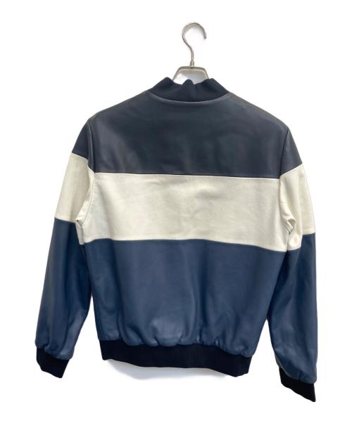 BOSS HUGO BOSS（ボス ヒューゴボス）BOSS HUGO BOSS (ボス ヒューゴボス) レザージャケット ブラック×ホワイト×ブルー サイズ:46の古着・服飾アイテム