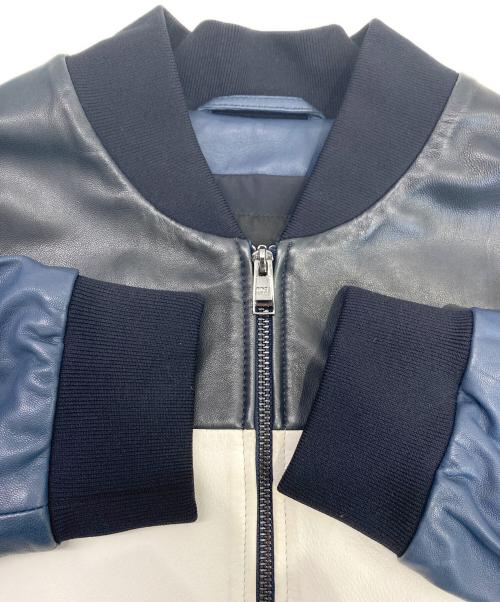 BOSS HUGO BOSS（ボス ヒューゴボス）BOSS HUGO BOSS (ボス ヒューゴボス) レザージャケット ブラック×ホワイト×ブルー サイズ:46の古着・服飾アイテム