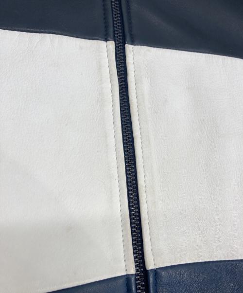 BOSS HUGO BOSS（ボス ヒューゴボス）BOSS HUGO BOSS (ボス ヒューゴボス) レザージャケット ブラック×ホワイト×ブルー サイズ:46の古着・服飾アイテム