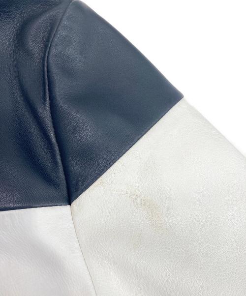 BOSS HUGO BOSS（ボス ヒューゴボス）BOSS HUGO BOSS (ボス ヒューゴボス) レザージャケット ブラック×ホワイト×ブルー サイズ:46の古着・服飾アイテム