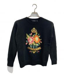 LAUREN RALPH LAUREN（ローレンラルフローレン）の古着「フラワー刺繍ニット」｜ブラック