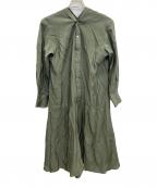 BEARDSLEYビアズリー）の古着「カラーレスシャツワンピース」｜オリーブ
