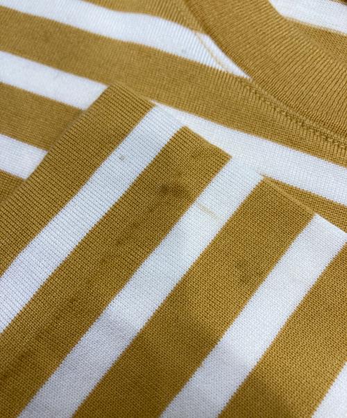 maison kitsune（メゾンキツネ）MAISON KITSUNE (メゾンキツネ) フォックスヘッド ストライプ ロングスリーブ Tシャツ イエロー サイズ:Lの古着・服飾アイテム