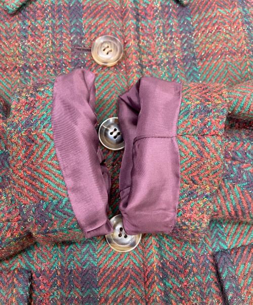 Yves Saint Laurent（イヴサンローラン）Yves Saint Laurent (イヴサンローラン) ツイードジャケット グリーン×ブラウン サイズ:36の古着・服飾アイテム