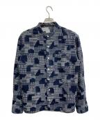 EDGE OF LINEエッジオブライン）の古着「ノーカラーシャツ」｜ネイビー