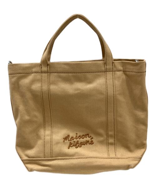 maison kitsune（メゾンキツネ）MAISON KITSUNE (メゾンキツネ) キャンバスハンドバッグ ベージュの古着・服飾アイテム