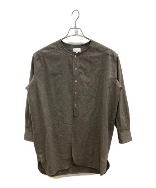 LE GLAZIK（ル グラジック）LE GLAZIK (ル グラジック) ギャザーノーカラーシャツ ブラウン サイズ:36の古着・服飾アイテム