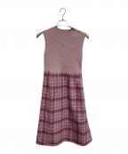 BLUE LABEL CRESTBRIDGEブルーレーベルクレストブリッジ）の古着「クレストブリッジ タータンチェックニットコンビドレス」｜ピンク