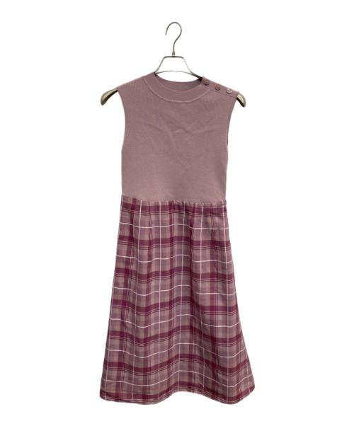 BLUE LABEL CRESTBRIDGE（ブルーレーベルクレストブリッジ）BLUE LABEL CRESTBRIDGE (ブルーレーベルクレストブリッジ) クレストブリッジ タータンチェックニットコンビドレス ピンク サイズ:38の古着・服飾アイテム