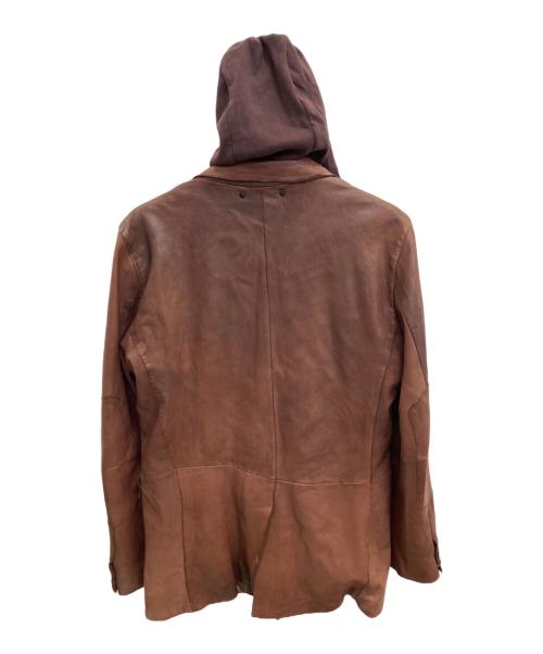 BOSS HUGO BOSS（ボス ヒューゴボス）BOSS HUGO BOSS (ボス ヒューゴボス) フード付きラムレザージャケット ブラウン サイズ:052の古着・服飾アイテム