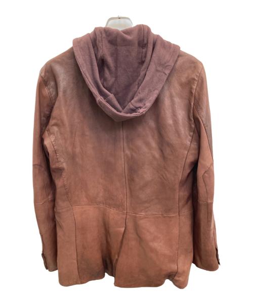 BOSS HUGO BOSS（ボス ヒューゴボス）BOSS HUGO BOSS (ボス ヒューゴボス) フード付きラムレザージャケット ブラウン サイズ:052の古着・服飾アイテム