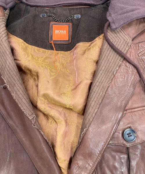 BOSS HUGO BOSS（ボス ヒューゴボス）BOSS HUGO BOSS (ボス ヒューゴボス) フード付きラムレザージャケット ブラウン サイズ:052の古着・服飾アイテム