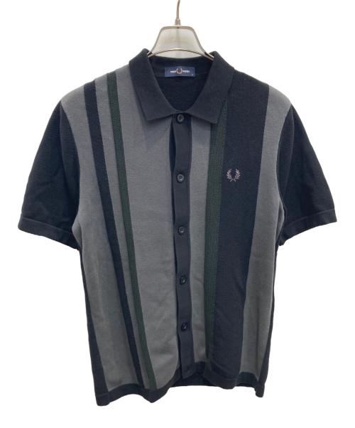 FRED PERRY（フレッドペリー）FRED PERRY (フレッドペリー) ストライプド ニット シャツ ブラック サイズ:Mの古着・服飾アイテム