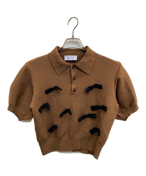 Adam et Rope（アダム エ ロペ）Adam et Rope (アダム エ ロペ) リボンポロニット ブラウン サイズ:Fの古着・服飾アイテム