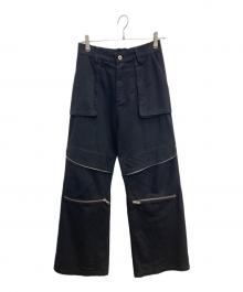 NO ID.（ノーアイディー）の古着「フラップZIPワイドパンツ」｜ブラック