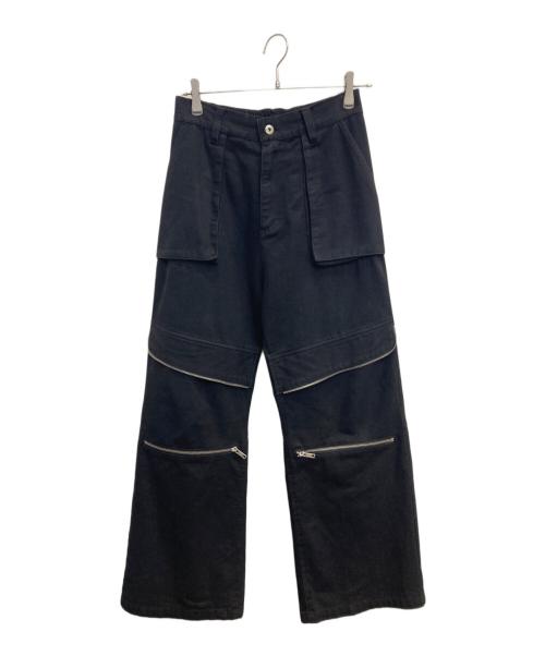 NO ID.（ノーアイディー）NO ID. (ノーアイディー) フラップZIPワイドパンツ ブラック サイズ:1の古着・服飾アイテム