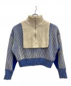 KBFケービーエフ）の古着「レイヤードハーフZIPニット」｜ブルー×アイボリー