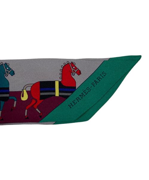 HERMES（エルメス）HERMES (エルメス) シルクスカーフ ボルドー×グレー×グリーンの古着・服飾アイテム