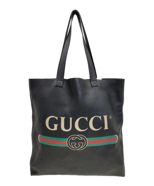 GUCCI（グッチ）GUCCI (グッチ) ロゴプリントトートバッグ ブラックの古着・服飾アイテム