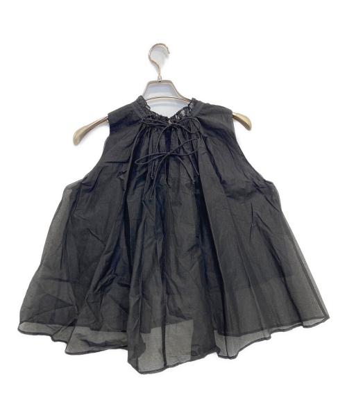 MARILYN MOON（マリリンムーン）MARILYN MOON (マリリンムーン) sheer starched cotton gather blouse ブラック サイズ:Fの古着・服飾アイテム