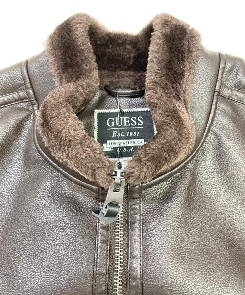 GUESS（ゲス）GUESS (ゲス) フェイクムートンジャケット ブラウン サイズ:Lの古着・服飾アイテム