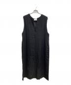 KAGUREカグレ）の古着「ノースリーブスッキパーリネンワンピース」｜ブラック