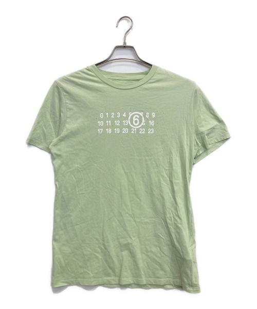 MM6 Maison Margiela（エムエムシックスメゾンマルジェラ）MM6 Maison Margiela (エムエムシックスメゾンマルジェラ) Torn T-shirt Branded With Numeric Logo 黄緑 サイズ:16の古着・服飾アイテム