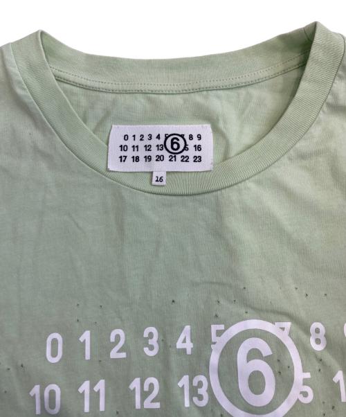 MM6 Maison Margiela（エムエムシックスメゾンマルジェラ）MM6 Maison Margiela (エムエムシックスメゾンマルジェラ) Torn T-shirt Branded With Numeric Logo 黄緑 サイズ:16の古着・服飾アイテム