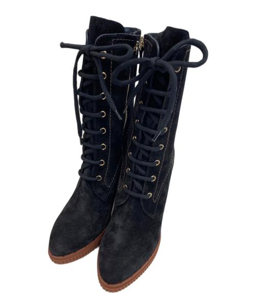 TOD'S（トッズ）TOD'S (トッズ) レースアップサイドジップロングブーツ ブラック サイズ:23㎝の古着・服飾アイテム