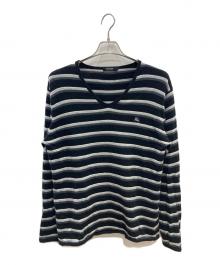 BURBERRY BLACK LABEL（バーバリーブラックレーベル）の古着「Vネックボーダーニット」｜ブラック