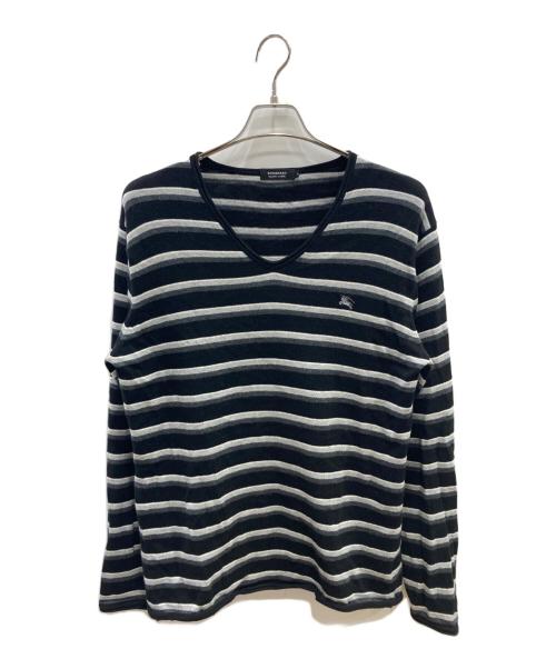 BURBERRY BLACK LABEL（バーバリーブラックレーベル）BURBERRY BLACK LABEL (バーバリーブラックレーベル) Vネックボーダーニット ブラック サイズ:3の古着・服飾アイテム