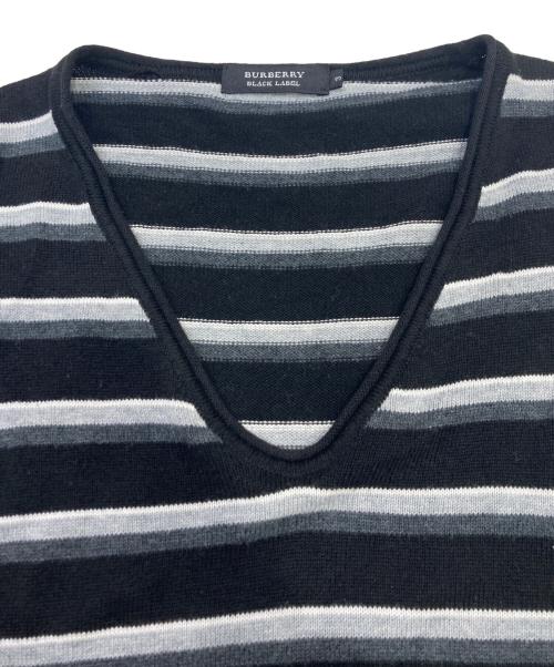 BURBERRY BLACK LABEL（バーバリーブラックレーベル）BURBERRY BLACK LABEL (バーバリーブラックレーベル) Vネックボーダーニット ブラック サイズ:3の古着・服飾アイテム